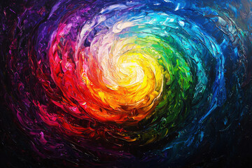 Poster - Dynamic abstract painting of swirling rainbow colors with vibrant textures and intricate details capturing a mesmerizing visual experience
