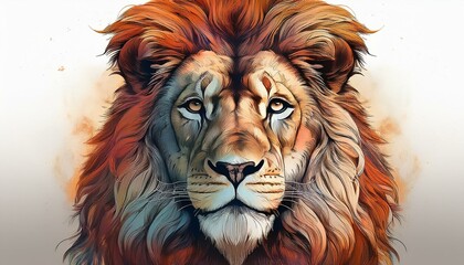 Wall Mural - front view of lion head isolated on white background lion face generative ai