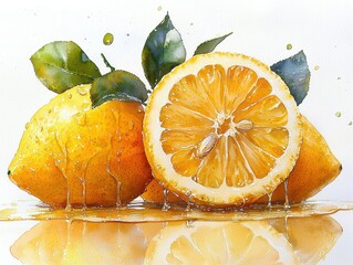 Wall Mural - A watercolor painting of lemons, showcasing their vibrant color and texture.