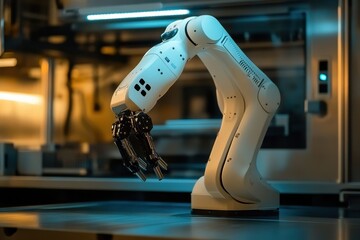 Poster - Modern robotic arm is shown making a pinching gesture, highlighting its dexterity and precision . robot,computer