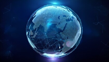 Wall Mural - abstract polygonal planet earth with hologram on dark blue background