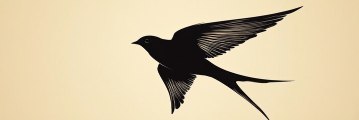 Aufkleber - Elegant black swallow flying gracefully against a light background during the early evening hours. Generative AI