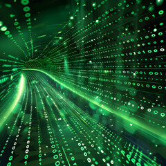 Poster - Abstract representation of digital data flow with binary code and vibrant green colors.