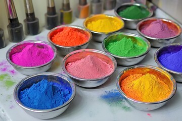 Wall Mural - Colorful powders in small cups for a variety of artistic projects and crafts.