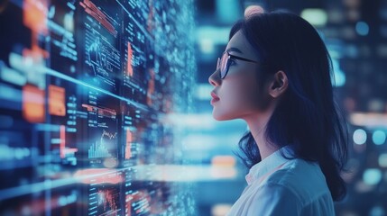 Poster - Woman Analyzing Data on a Futuristic Screen
