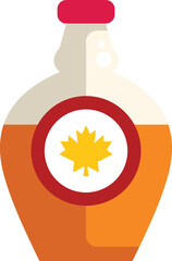 Sticker - Glass bottle containing sweet maple syrup with a red label featuring a maple leaf icon, representing the product's origin and natural ingredients