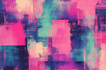 Poster - Repeated abstract digital glitch patterns in vibrant pink, cyan, and purple hues creating a bold modern aesthetic