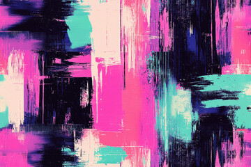 Poster - Vibrant abstract digital glitch pattern featuring pink, cyan, and purple textures with bold modern aesthetics