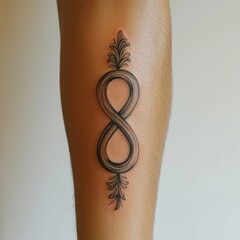Poster - Minimalist Black Infinity Tattoo on White Background with Elegant Curves and Copy Space