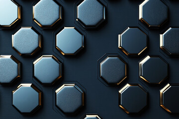 Poster - Repeating pattern of metallic hexagons on a dark background exuding a futuristic and sharp visual appeal