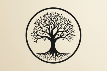 Fototapete - Symbolic representation of the tree of life showcasing intricate roots and branches in a circular design. Generative AI