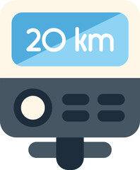 Poster - bike computer with display showing distance in kilometers, designed in flat style