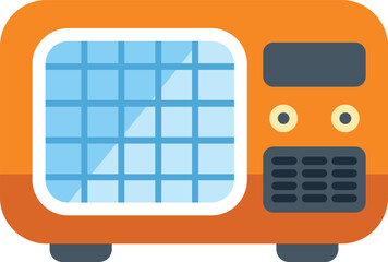 Poster - orange retro style radio receiver playing music with buttons and grid on white background