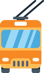 Poster - simple icon of an orange trolleybus, providing sustainable transportation within a bustling urban en