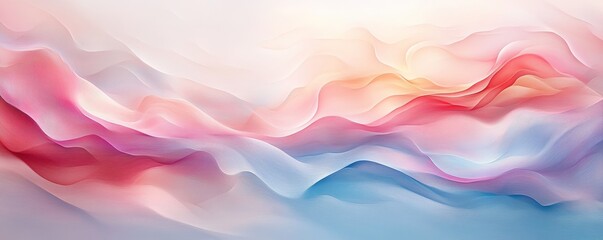 Wall Mural - Abstract Pastel Wave Composition Pink, Blue and Red Hues, Digital Art, Fluid Design Abstract art, digital painting