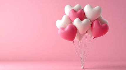 Wall Mural - Pink and White Heart Balloons 3D Render, Valentine's Day, Romantic, Love, Balloons, Pink Background Valentine's Day, Romance