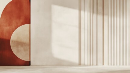 Leinwandbilder - Modern interior design showcasing contrasting textures and colors in a bright, minimalistic space with natural light. Generative AI