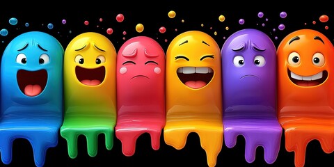 Poster - Colorful cartoon characters expressing various emotions in a vibrant artwork displaying creativity and fun
