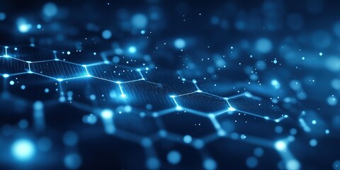 Poster - Abstract representation of a futuristic network with glowing nodes on a dark background