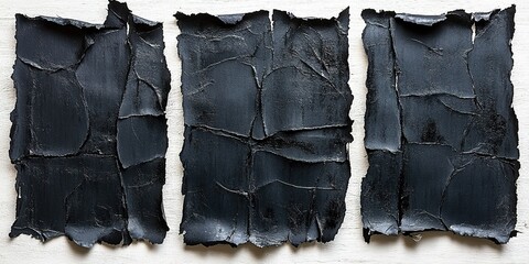 Poster - Artistic black textured panels arranged on a light surface showcasing unique design variations