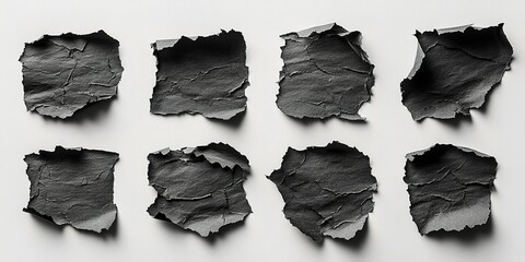 Poster - Crumpled black paper pieces arranged in a grid pattern on a white background