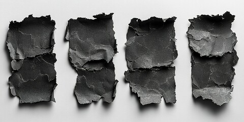 Poster - Abstract torn black paper arranged in four sections on a light background