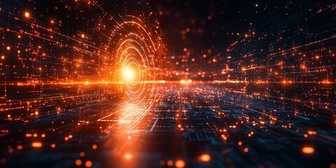 Fototapete - Vibrant abstract representation of digital energy flowing through a futuristic landscape with glowing particles and lines