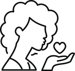 Poster - line drawing of woman holding a heart in her hand, symbolizing love, care, and affection