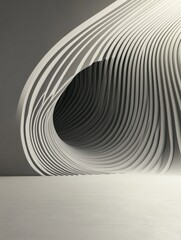 Aufkleber - Unique architectural design featuring flowing curves and contrasting shadows in a minimalist interior. Generative AI