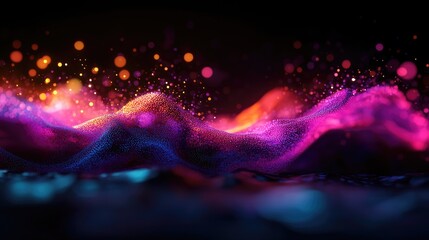 Fototapete - Vibrant Abstract Waves with Colorful Particles in Dark Background