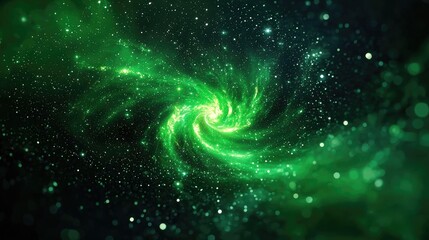 Wall Mural - Vibrant Green Spiral Galaxy with Stars and Cosmic Background