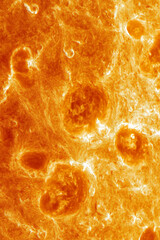 Poster - Abstract fiery orange pattern with swirling textures and glowing shapes, symbolizing energy, heat, and dynamic cosmic phenomena