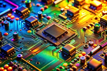 Poster - Macro Shot: Circuit Board Details Representing Digital Innovation in Tech