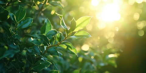 Wall Mural - A holly bush with sunlight filtering through its glossy green leaves, creating a festive outdoor scene.