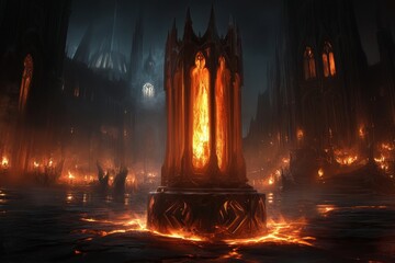 Poster - A Gothic depiction of a half-melted candle in a vast, shadowy room, its light insufficient to reveal the dark corners