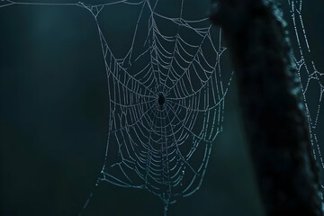 detailed view of a spidera??s web against a dark background, suitable for halloween or intricate des