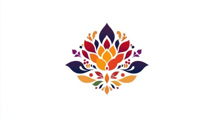 Poster - An abstract floral design resembling a lotus flower with layered, colorful petals arranged symmetrically against a white background