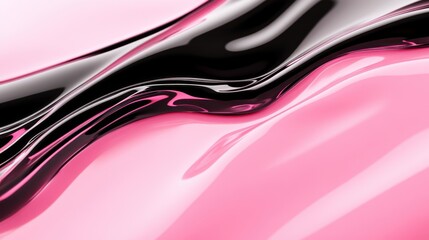 Poster - A close-up shot features a glossy black substance undulating over a reflective pink surface, creating a swirling abstract design