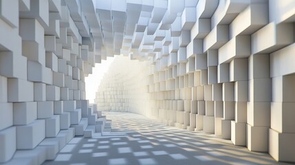 Poster - Vector 3d illustration white cubes, design with perspective effect