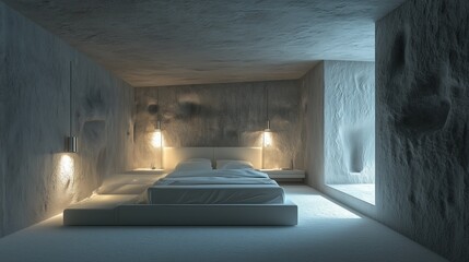 Wall Mural - Modern luxury bedroom interior in an underground bunker