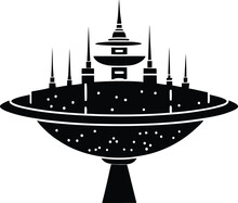 Galactic Space Station Outline – Monochrome Vector Graphic