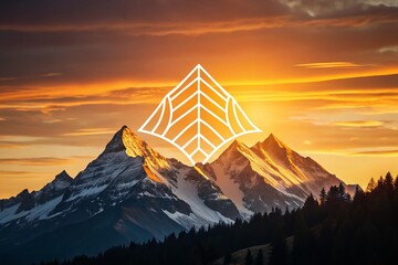 Poster - Majestic Mountain Peak Logo Design: Aerial View Illustration
