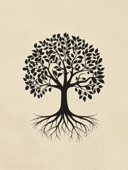 Aufkleber - Intricate representation of a tree of life showcasing its deep roots and vibrant foliage. Generative AI