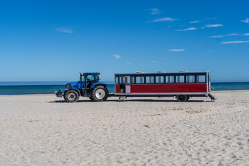 the sandormen tractor transporter at skagen and grenen at the most northern tip of denmark