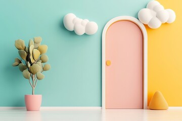 Poster - A flat, whimsical drawing of a door ajar, with colorful light pouring through into a simple white space