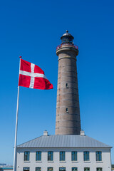 the lighthouse skagen fyr at grenen at the most northern tip of denmark