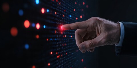 Aufkleber - Futuristic Interface Design Male Hands Interacting with LED Touchscreen Graphs - Cutting-Edge IT Solutions in Business Innovation and Advanced Computing Applications