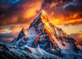 Wall Mural - Majestic Snow-Capped Mountain Peak at Dawn - Breathtaking Low Light Landscape Photography