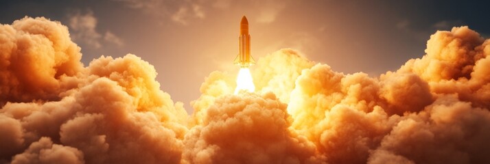 Aufkleber - Dynamic Aerospace Visual Space Shuttle Liftoff Amidst Fiery Clouds - Advanced Propulsion Marketing and High-Energy Launch Innovations for Aerospace Industry