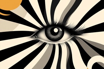 Poster - A simple geometric design of an eye surrounded by concentric circles, symbolizing the act of overseeing or observation